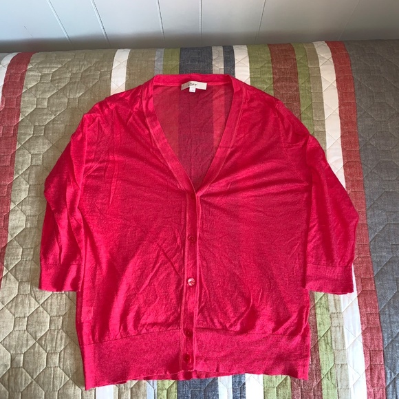 EUC LOFT Hot Pink Watermelon 3/4 sleeve button cardigan - XL - Picture 1 of 5